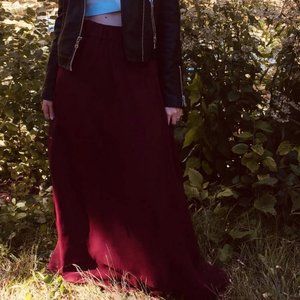 red wine tulle long skirt